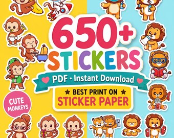 650+ Animal Stickers Bundle | Printable PDF Sticker Pack (Instant Download)