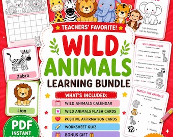 Wild animals calendar + Flash Cards + Positive affirmations + Worksheet Quiz +GIFT