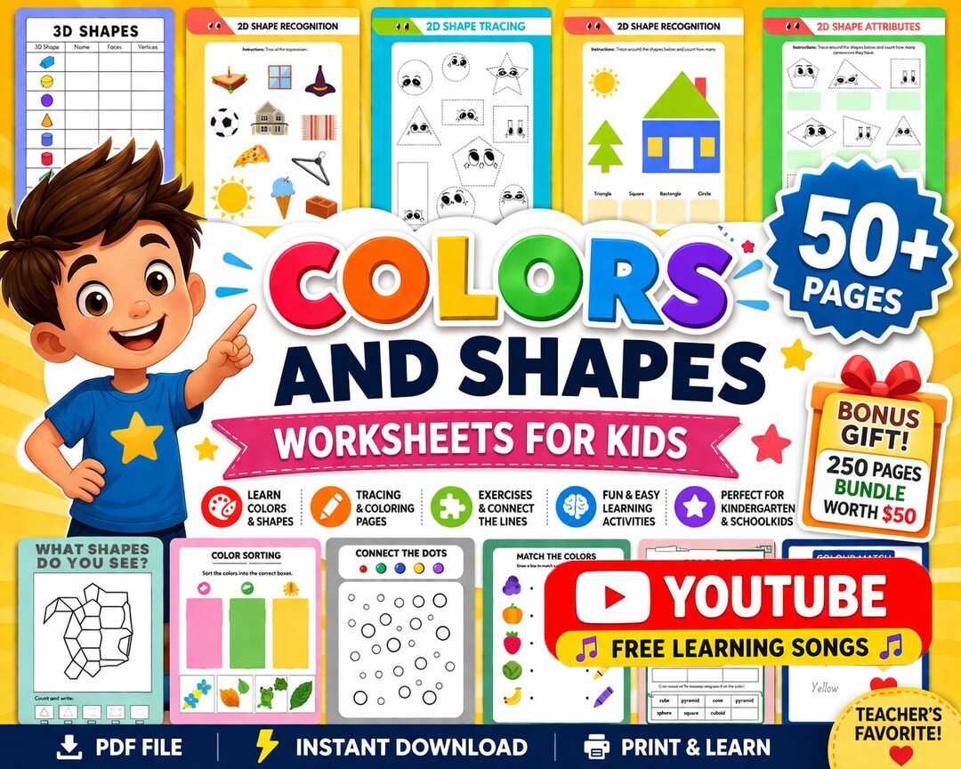 Colors and Shapes Worksheets for Kids | Preschool, Kindergarten ...