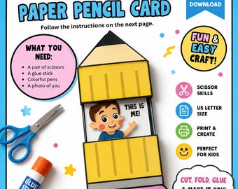 Back to School Paper Pencil Card Craft | Kids Photo Keepsake (PDF Download)