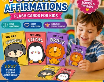 Affirmationskarten für Kinder | Superheld Tiere, Vertrauensbildung (Digitaler Download)