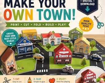 Paper Town Craft Bundle | Fire, Police, School, Library Buildings (Digital Download)