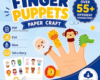 Finger Puppets Printable PDF Craft | 55+ Characters for Kids (Digital Download)