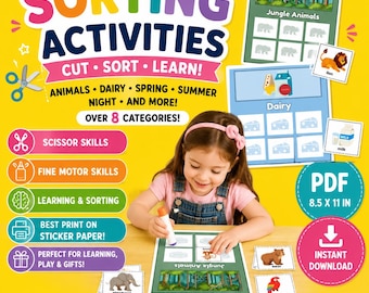 Preschool Sorting Activities & Scissor Skills Worksheets | Fine Motor Practice (PDF Download)
