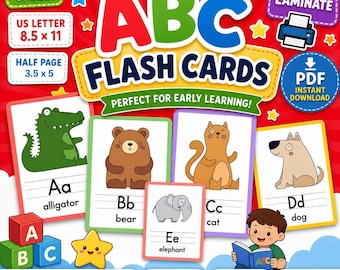 ABC Flash Cards Printable, Educational Alphabet Montessori Learning (Digital Download)