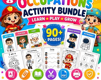 Occupations Activity Bundle for Kids | Jobs Flashcards, Coloring Book, Scissor Skills (PDF Download)