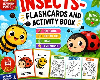 Insects Flashcards Activity Book for Kids | Coloring, Mazes, Tracing (Digital Download)