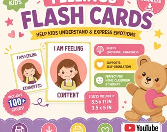 Emotions Flash Cards Printable | 100+ Feelings Cards, Bingo Game & Activities | PDF Download