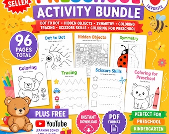 96 Pages Preschool Learning Activities | Printable PDF Bundle for Preschool & Kindergarten | Instant Download
