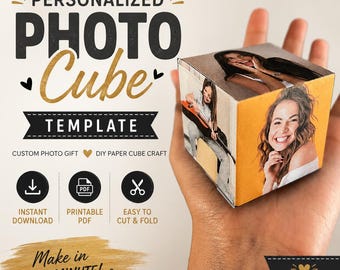 Custom Photo Cube Template, Personalized DIY Paper Craft (Digital Download)