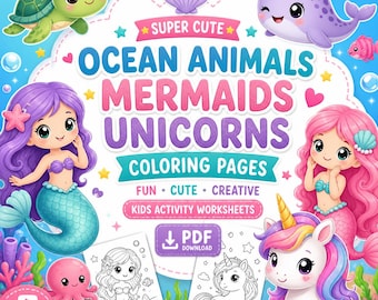 Ocean Animals Mermaids Coloring Pages | Kids Activity Worksheets (PDF Download)