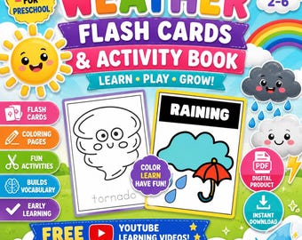 Wetter Karteikarten Aktivität Buch | Arbeitsblätter zum Lernen für die Vorschule (Digitaler Download)