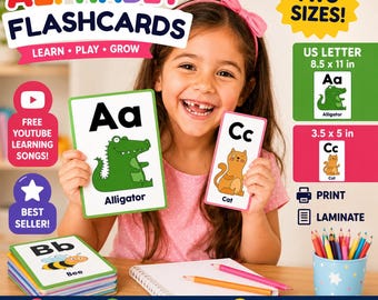 Animal Alphabet Flash Cards for Kids | Printable ABC Learning (US Letter, 3.5x5 Sizes)