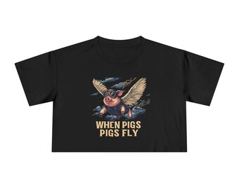 When Pigs Fly Crop Tee – Vintage Flying Pig Graphic Women's Top