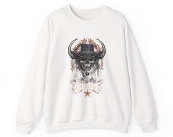 Skull Cowboy Crewneck Sweatshirt – Western Biker Gothic Graphic