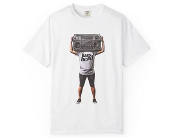 Retro Boombox Graphic T-Shirt — 'Bass Head' Streetwear Tee