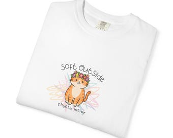 Soft Outside Chaotic Inside Shirt, Introvert Humor Tee, ADHD Relatable Shirt, Cute Cat Graphic Tee, Cozy Aesthetic Clothing