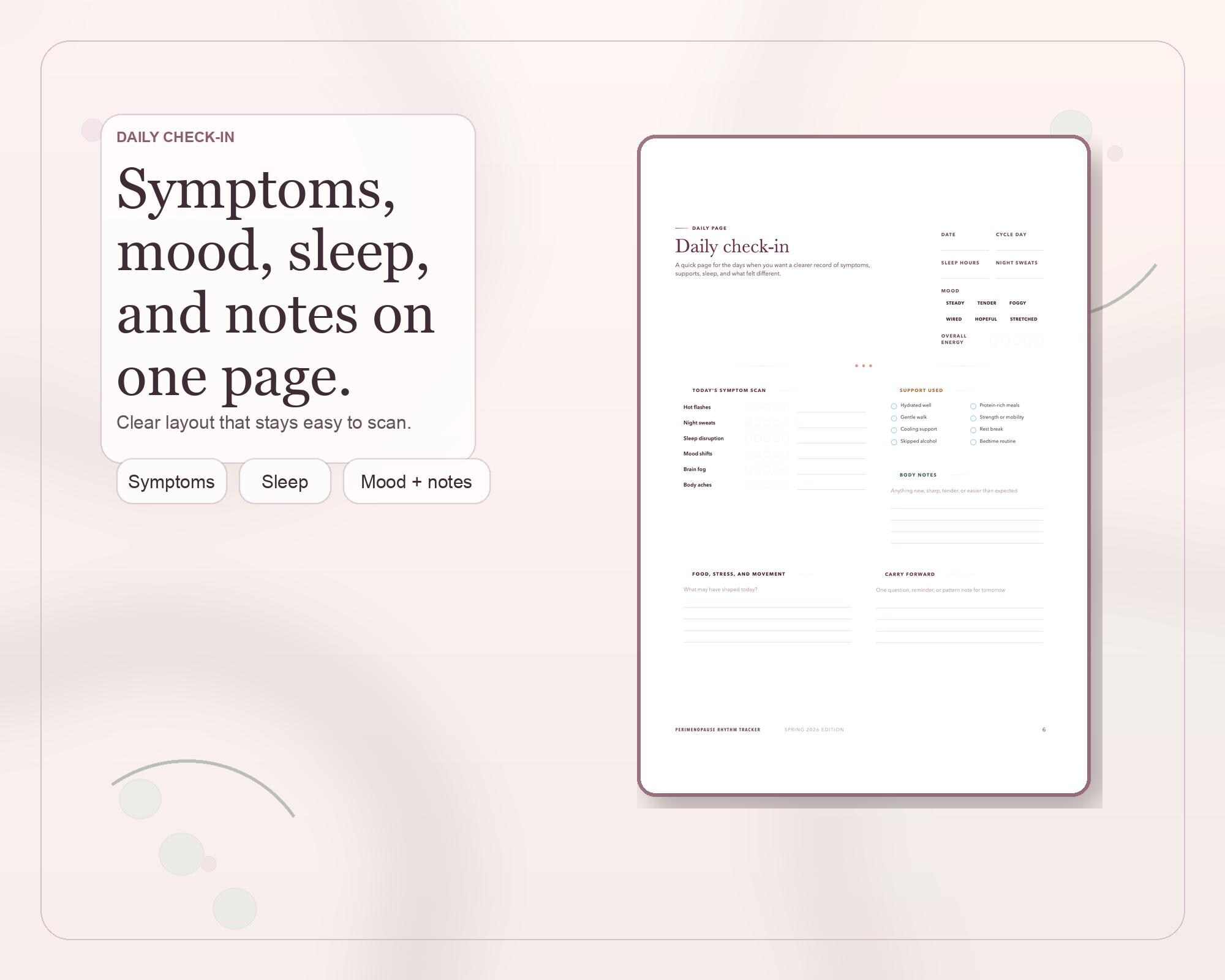 Perimenopause Symptom Tracker Printable PDF, Sleep Mood Cycle Log ...