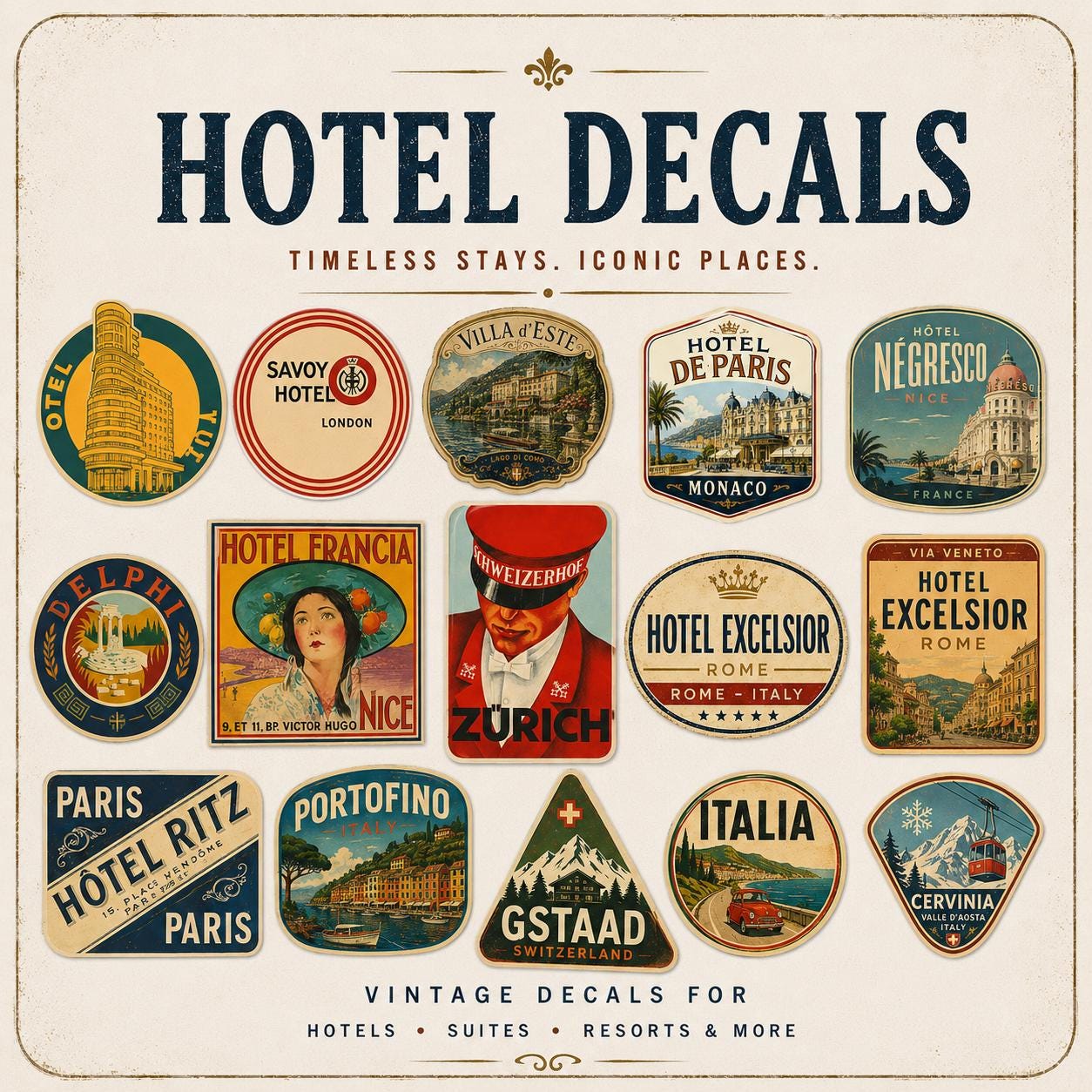 ①30s ヴィンテージ ホテルラベル 紙モノ アンティーク Retro Hotel Stickers - Etsy