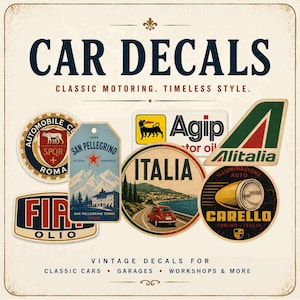 Vintage Car Sticker | Retro Decal | Oldtimer Travel Style | Garages, Workshops and Luggage