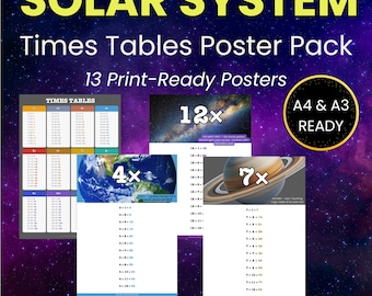 Sonnensystem Zeittafeln Poster | Space Math Printable | Einmaleins für Kinder | KS2 Klassenzimmer Dekor | Sofort Download