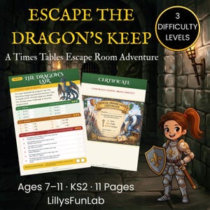 Multiplication Escape Room | Times Tables Maths Practice | Grades 2-5 · Years 3-6 | Ages 7-11 | Dragon Printable PDF