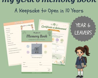 Jahr 6 Blätter Memory Buch Printable | Grundschule Andenken Geschenk KS2 | Ende des Jahres Klasse von 2026 Sammelalbum | 10-11 Jahre alt