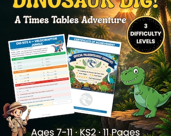 Einmaliges Einmaleins mit Dinosaurier Arbeitsblätter | KS2 Mathe | Noten 2-5 · Jahr 3-6 | Druckbare PDF | 7-11 Jahre alt