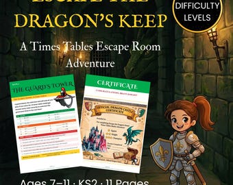 Dragon Maths Escape Room | Multiplication & Times Tables KS2 | Grades 2-5 · Year 3-6 | Printable PDF | Ages 7-11