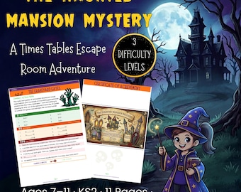 Halloween Mathe Escape Room | Einmaleins & Einmaleins KS2 | Noten 2-5 | Druckbare PDF | 7-11 Jahre alt