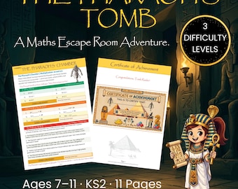 Pharao Mathe Escape Room | Einmaleins & Einmaleins KS2 | Noten 2-5 · Jahr 3-6 | Druckbare PDF | 7-11 Jahre alt