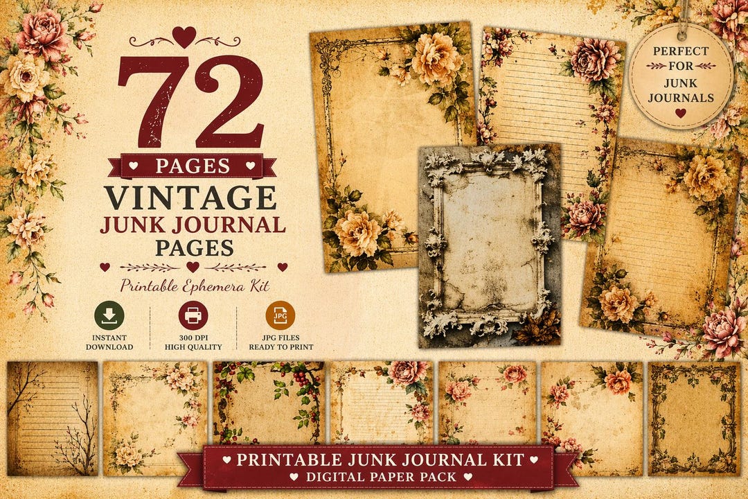 Vintage Junk Journal Pages, Antique Ephemera Bundle, Aged Paper Pack ...