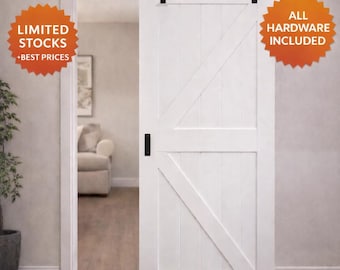 White Sliding Barn Door – Modern Farmhouse Interior – Solid Wood Style – Hardware Included