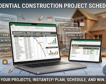 Residential Construction Schedule Excel, Project Planner, Gantt Chart (Digital Download)