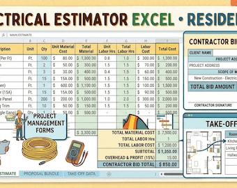 Electrical Estimator Excel • Residential Electrical Estimate Template • Contractor Bid Proposal