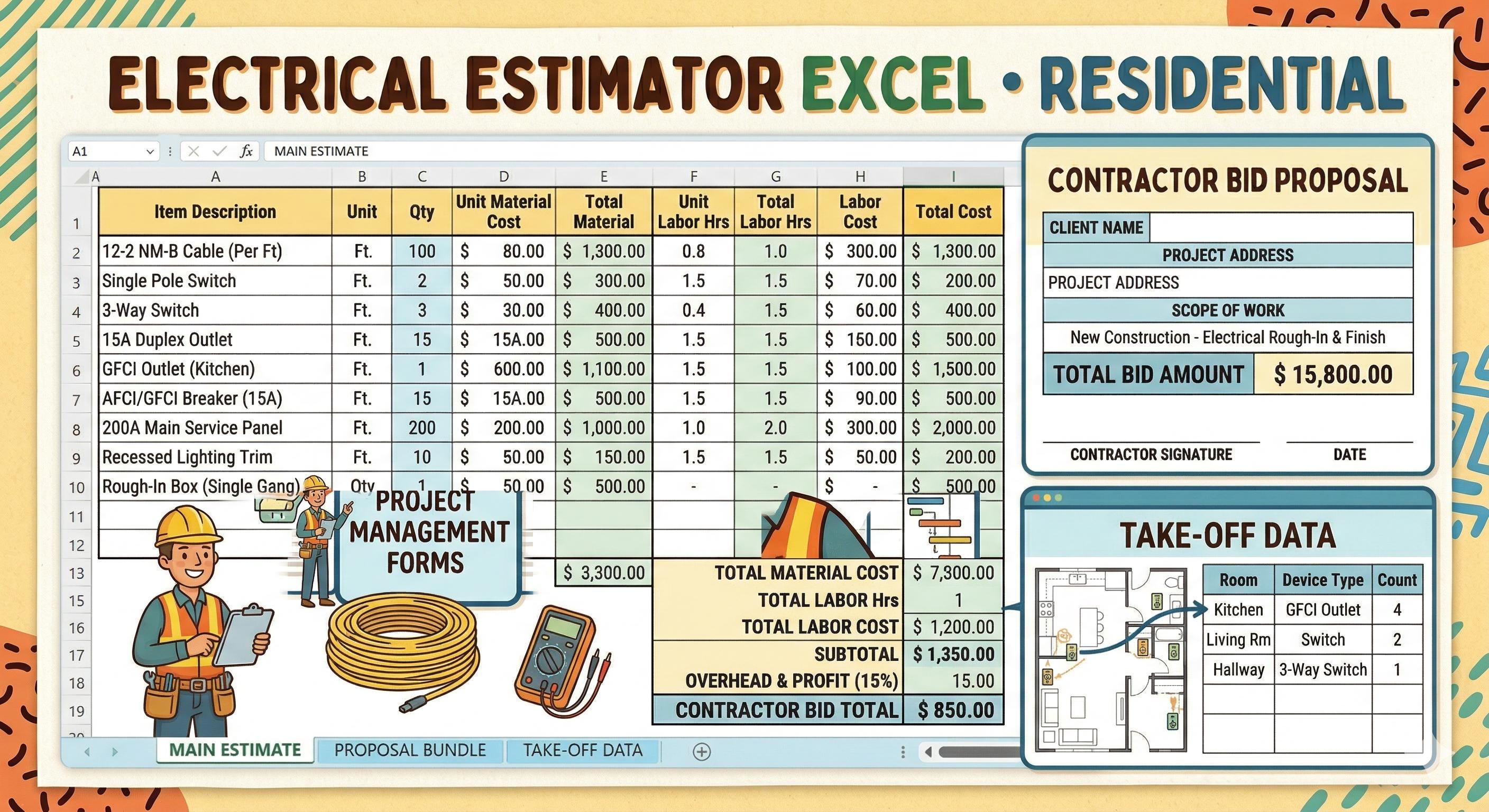 Electrical Estimator Excel • Residential Electrical Estimate Template ...