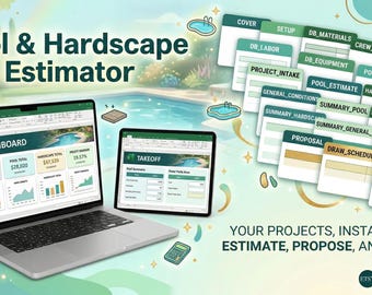 Pool & Hardscape Estimating Spreadsheet | Gunite Paver Outdoor Kitchen Excel Template | Contractor Bid