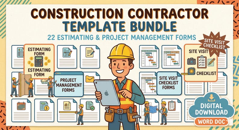 Construction Contractor Forms Bundle | Estimating, Project Management, Site Visit Checklists (Digital Download) image 1
