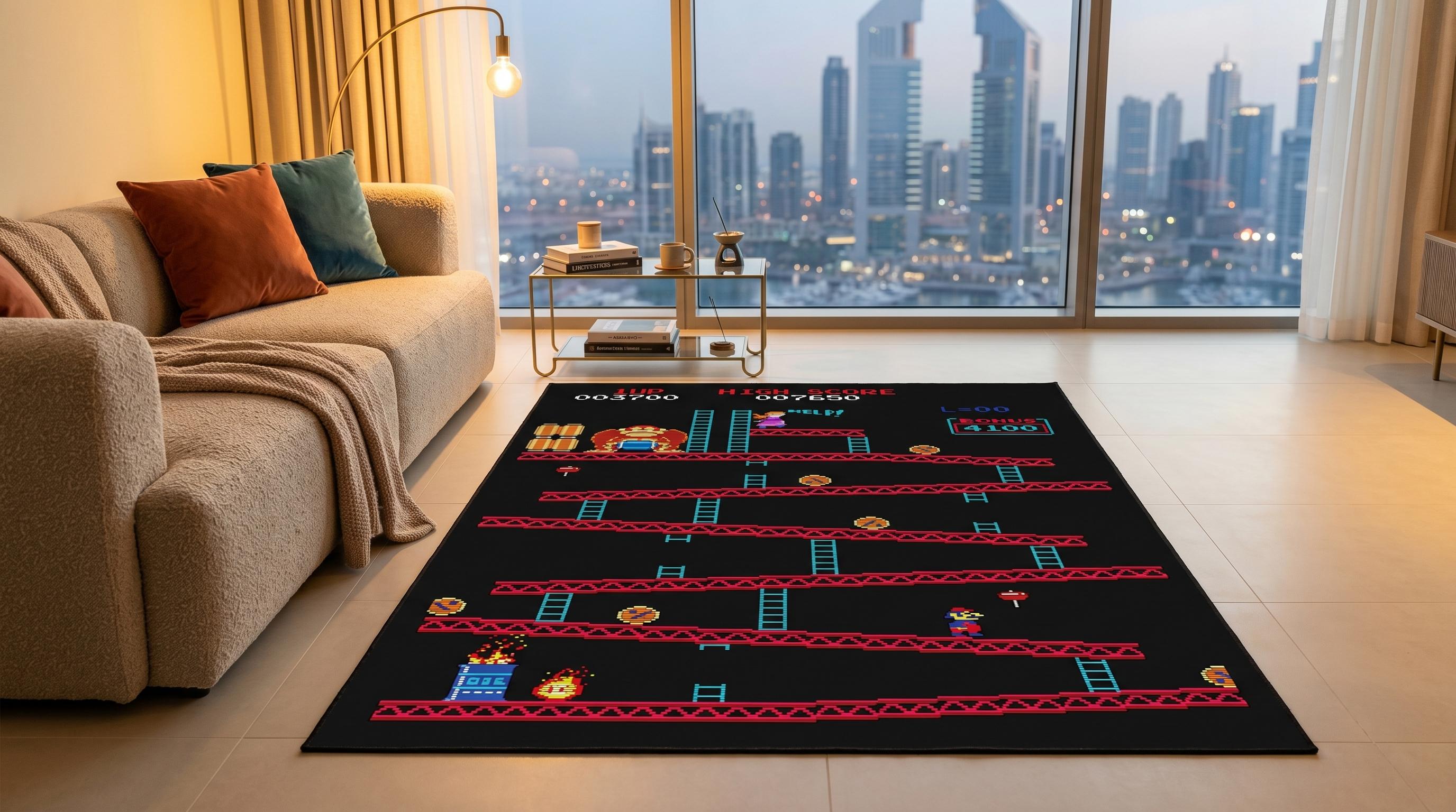 8 Bit Rug Retro Arcade Area Rug, 8-bit Pixel Art, Vintage Platformer Game Room ...