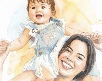 Custom Portrait | Family, Pet, Couple Art in Watercooler, Illustration or Pencil Sketch (Digital File)