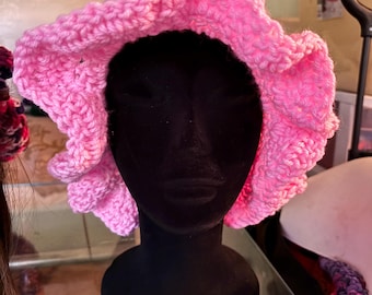 Pink Crochet Ruffle Hat