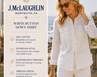 Camisa branca de algodão com botões J. McLaughlin – Estilo costeiro de Montecito