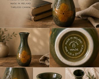 Vaso vintage de porcelana irlandesa Wade – Vaso verde com formato de botão de flor, decoração celta