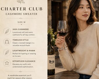 Suéter Charter Club 100% Cashmere Feminino Tamanho Médio Marfim Creme Pulôver de Malha Macia de Luxo