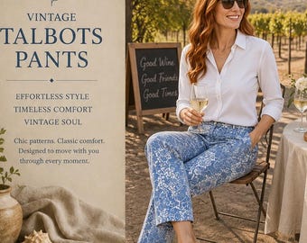 Calça Talbots Azul Floral Feminina Tamanho Médio Cropped Algodão Chino Estampa Toile Estilo Cottagecore