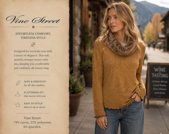 Blusa de malha marrom com babados na barra, da Vine Street – Confeccionada em viscose macia e elástica com estilo boho casual.