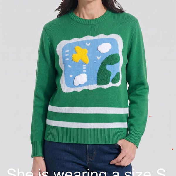 Rose Airplane Green Sweater, Golden Girls, Betty White, Vintage Sitcom Fan Gift