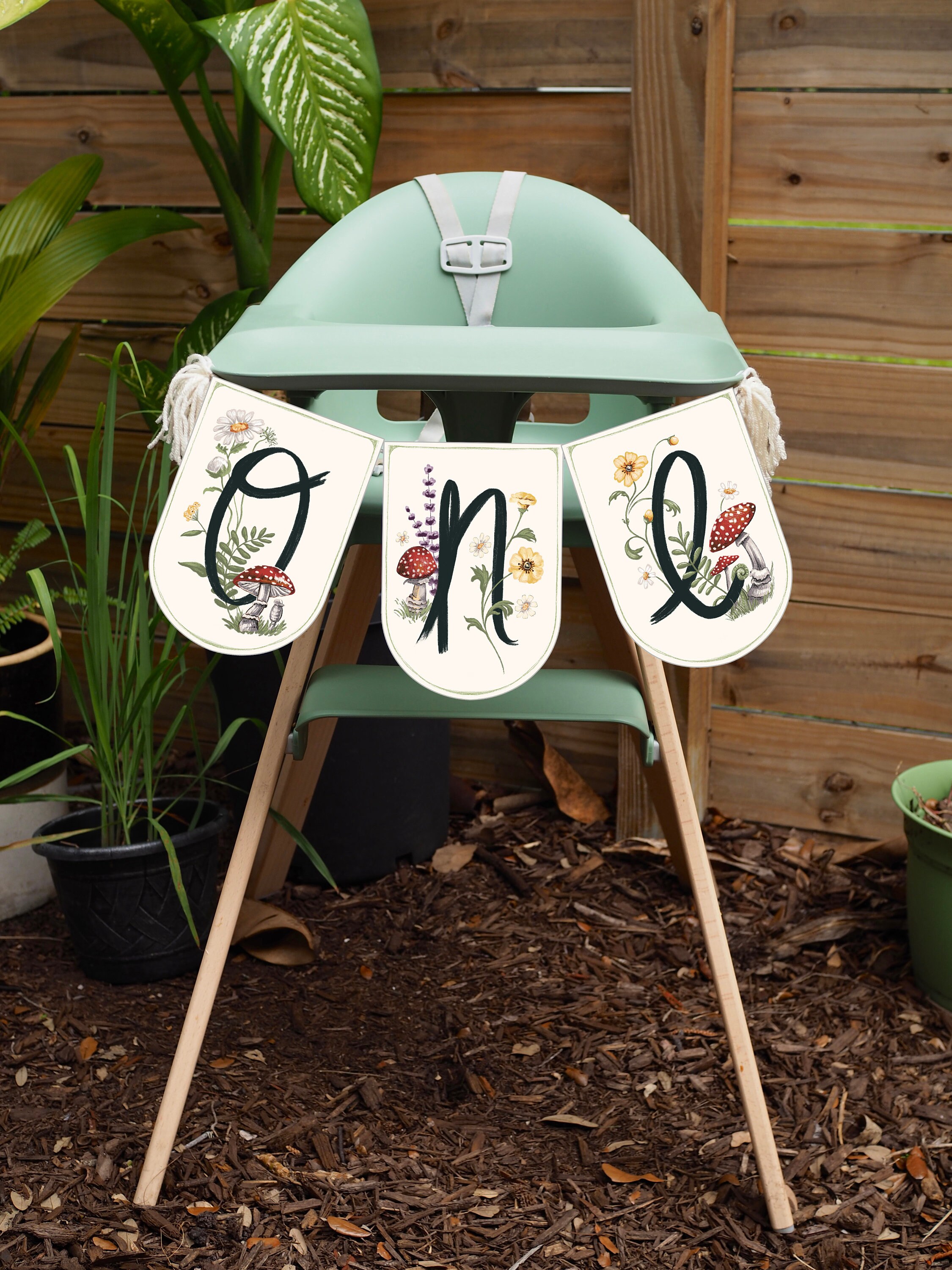 CANTLY Mushroom Highchair Banner - "Sweet One" First Birthday Party Decorations With 80" Ribbon - View #3