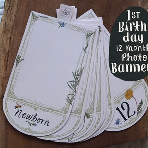 Botanical First Birthday 12 Month Photo Banner, Milestone Banner, 1st Birthday Banner, Monthly Photo Banner, 12 Month Photos