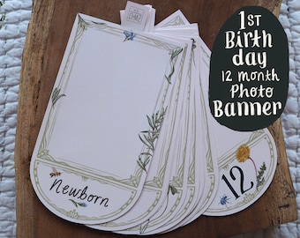Botanical First Birthday 12 Month Photo Banner, Milestone Banner, 1st Birthday Banner, Monthly Photo Banner, 12 Month Photos